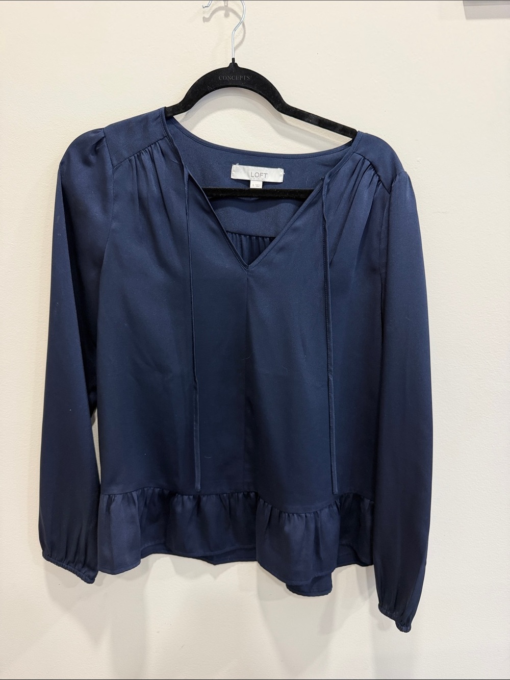 LOFT Navy silk Long-Sleeve Blouse